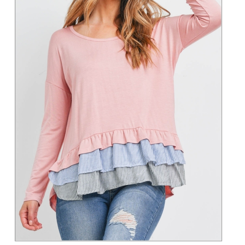 Mauve Long Sleeve Ruffled Hem Top